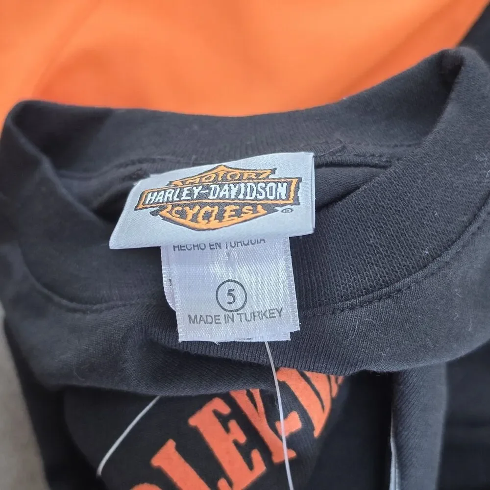 Vintage Harley Davidson Toddler Outfit Size 4-5 T Shirt Shorts Black Orange NWT